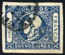 GJ.17, 1P. Dark Blue, Wide Margins, With Dotted 6x6 Cancel Of SAN NICOLÁS, Superb! - Buenos Aires (1858-1864)
