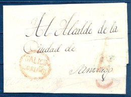 1815 , GALICIA , CARTA CIRCULADA ENTRE CORUÑA Y SANTIAGO , MARCA PREF. Nº 7 , PORTEO - ...-1850 Préphilatélie