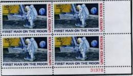 Corner Block -1969 USA Moon Landing Air Mail Stamp Sc#c76 Space First Man On The Moon Globe - United States