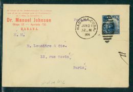 CUBA, COVER 1904 TO PARIS, 15 CENTIMOS STAMP - Covers & Documents