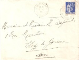 3499 ACHIET Le GRAND  Pas De Calais Lettre 65 C Paix Bleu Yv 365 Ob 6 7 1938 - Covers & Documents