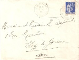 3499 ACHIET Le GRAND  Pas De Calais Lettre 65 C Paix Bleu Yv 365 Ob 6 7 1938 - Lettres & Documents