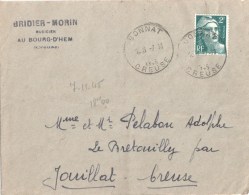 3501 BONNAT Creuse Lettre Ob 7 11 1945  2 F Gandon Vert   Yv 713  Musicien Bridier-Morin - Storia Postale