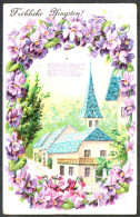 2885 - Alte Präge Litho Postkarte - Flieder Spruchkarte - Pentecôte