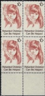 Block 4 With Margin–1974 USA Retarded Children Stamp Sc#1549 Disabled Kid Hand - Blocks & Sheetlets