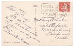 Algeria Sc#72 1927 Issue 90c On 80c Christmas Greetings Sent To California, Artist Image Algerian Man On Postcard - Covers & Documents