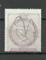 Great Britain Old Revenue Tax Stamp Inland Revenue Queen Victoria 1 Penny O - Dienstzegels