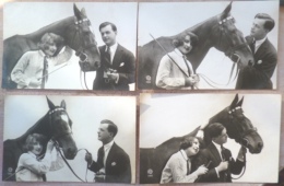 Cpa Lot SERIE DE 4x Photo Veritable Couple Amoureux Flirt Debout Avec Cheval Ecrite 1925 - Verzamelingen & Kavels