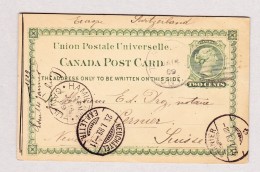 Kanada 14.1.1889 Hamilton Ganzsache Two Cents Nach Cernier Schweiz - Brieven En Documenten