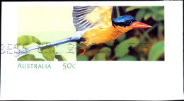 BIRDS-KING FISHERS-KOOKABURRA-CUT SQUARE-PREPAID COVER-AUSTRALIA-WITH FIRST DAY CANCEL-FINE USED-TP-409 - Piciformes (pájaros Carpinteros)