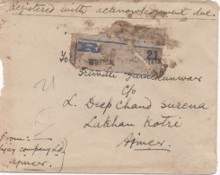 INDIAN COVER - REGISTERED WITH ACKNOWLEDGEMENT DUE - INDIAN POSTAGE STAMPS ON REVERSE - Covers