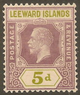 LEEWARD IS 1921 5d KGV SG 71 HM #UR317 - Leeward  Islands