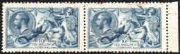 1918-19 10s Dull Grey- Blue, B.W. Printing, In A Horizontal Marginal Pair, SG.417, Used With Light, Indistinct... - Unclassified