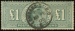 1902 £1 Dull Blue- Green De La Rue, SG 266, Very Fine Used Single Lombard St Cds. For More Images, Please... - Non Classés