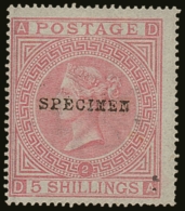 1867 5s Pale Rose With "SPECIMEN" Overprint, SG 127s, Fine Lightly Hinged Mint. Scarce And Attractive. For More... - Altri & Non Classificati