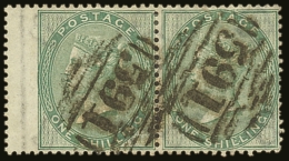 1855-7 1s Green, No Corner Letters, SG.72, Good Used Pair With Couple Blunt Perfs At Right, Cat.£620+ For... - Sonstige & Ohne Zuordnung
