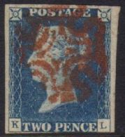 1840 2d Blue 'KL' Plate 1, SG 5, Fine Used With Almost Complete, Upright, Red MC Pmk, 3 Large Margins, Just... - Andere & Zonder Classificatie