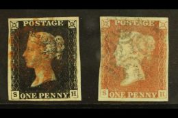 1840 - 1841 MATCHED PAIR 1840 1d Black "SH" Plate 5, 1841 1d Red-brown "SH" Plate 5, Lovely Matched Pair Of Black... - Altri & Non Classificati