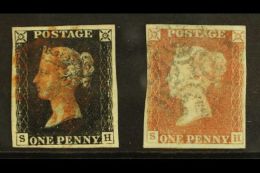 1840 - 1841 MATCHED PAIR 1840 1d Black "SH" Plate 5, 1841 1d Red-brown "SH" Plate 5, Lovely Matched Pair Of Black... - Andere & Zonder Classificatie