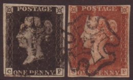 1840 MATCHING 1d BLACK & 1d RED PLATES 1840 1d Black (C - F), Plate 8, SG 2, Very Fine Used With 4 Good Neat... - Ohne Zuordnung