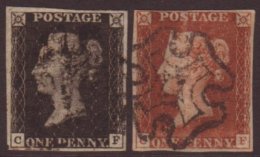 1840 MATCHING 1d BLACK & 1d RED PLATES 1840 1d Black (C - F), Plate 8, SG 2, Very Fine Used With 4 Good Neat... - Zonder Classificatie