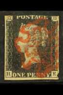 1840 1d Black 'HE' With Double 'H', Plate 5, SG 2, Used, Into At 2 Sides With Bright Red MC Pmk. For More Images,... - Unclassified