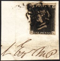 1840 1d Black, Plate 2 Lettered "IL", With Four Margins (little Ragged At Base), On A Piece Tied By Maltese Cross... - Unclassified