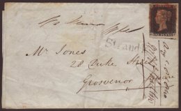 1840 (8 Aug) EL From The Strand To Duke Street Bearing A 1d Black 'CF' Plate 1b With 4 Close To Huge Margins Tied... - Ohne Zuordnung