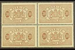 OFFICIALS 1881 30 Ore Brown, Perf 13, Facit TJ21, SG O38ca, Fine Mint BLOCK OF FOUR (3 Stamps Never Hinged).... - Altri & Non Classificati