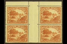 1927-30 4d Brown, Perf.14x13½ In A Gutter Block Of 4 With Top Margin, SG 35c, Mint, Vertical Fold In Gutter... - Zonder Classificatie