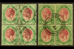 1913-24 2s6d Purple & Green, Two Blocks Of Four (different Shades), SG 14, Very Fine Used, One Block Has A... - Zonder Classificatie