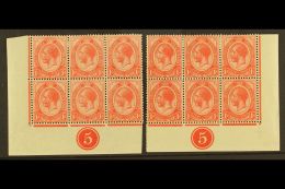 1913-24 1d Scarlet, Plate 5 Corner Blocks Of 6 From Lower Left & Right Of Sheet, SG 3b, Good To Fine Mint,... - Zonder Classificatie