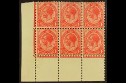 1913-24 1d Rose-red, Plate 1b Lower Left Corner Block Of 6 (no Control Number), Reversed Perf, SG 3, Very Fine... - Zonder Classificatie