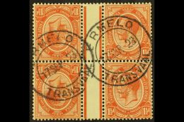 1913-24 1½d Chestnut, Tete-beche, Gutter Block Of 4, SG 5a, SACC 4c, Very Fine Used, Ermelo, Transvaal... - Zonder Classificatie