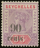 1893 90c On 96c Mauve And Carmine SG 21, Fine Mint.  For More Images, Please Visit... - Seychelles (...-1976)