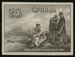 1915 IMPERF DIE PROOF For The 25p 'King Petar On The Battlefield' Issue (as SG 179c) Recess Printed In Black On... - Serbie