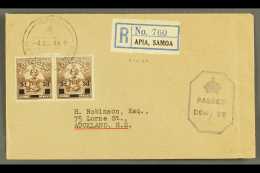 1944 (4 Oct) Registered Env From Apia To Auckland Bearing A Pair Of The 1940 3d On 1½d Brown Stamps Tied By... - Samoa