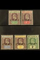 1902 Ed VII Set, Wmk CA, Ovptd "Specimen", SG 58s/62s, Very Fine Never Hinged Mint. (5 Stamps) For More Images,... - Ste Lucie (...-1978)