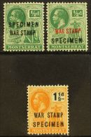 1917 - 1919 War Tax Set Complete, Ovptd "Specimen", SG 60s/62s, Very Fine Mint. (3 Stamps) For More Images, Please... - Montserrat