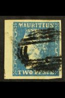 1859 2d Blue Dardenne, SG 43a, Fine Used With 4 Good To Huge Neat Margins, A Minor Thin Not Easily Visible. A... - Mauritius (...-1967)