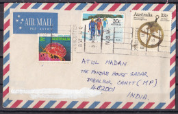 AUSTRALIA 1985,, Airmail Cover To India, Affixed Wth 3 Stamps Skiing, Coastal Shipwrecks, Coral Hopper, - Briefe U. Dokumente