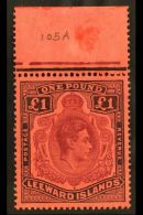 1938-51 £1 Purple & Black On Carmine Key Type Chalky Paper Position 5, SG 114a, Fine Never Mint Upper... - Leeward  Islands