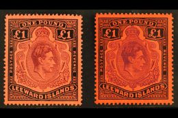 1938-52 £1 Brown-purple & Black On Salmon Perf 14, SG 114b, And £1 Violet & Black On Scarlet... - Leeward  Islands