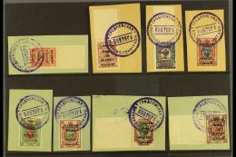 GARDINAS (GRODNO) 1919 Local Overprints Complete Perf Set, Michel 2/9 A, Superb Used On Pieces Tied By Full Violet... - Lithuania