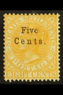 1879 "Five Cents." On 8c Orange, SG 20, Fine Mint. For More Images, Please Visit... - Straits Settlements