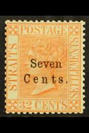 1879 "Seven Cents." On 32c Pale Red, SG 21, Fine Mint. For More Images, Please Visit... - Straits Settlements