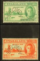 1946 Victory Set Complete Perforated "Specimen", SG 158s/159s, Fine Mint. (2 Stamps) For More Images, Please Visit... - Nyassaland (1907-1953)