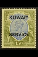 OFFICIAL 1923-24 (wmk Large Star) 15R Blue And Olive, SG O14, Very Fine Mint. A Gem! For More Images, Please Visit... - Koeweit