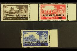 1955-57 Castles High Values Type II Overprint Set, SG 107a/09a, Never Hinged Mint. Lovely Right Marginal Examples.... - Koweït