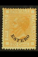 OFFICES IN LEVANT 1878 20c Orange Overprinted "Estero", Sass 11, Very Fine Mint, Large Part Og. Signed Fulpius.... - Other & Unclassified